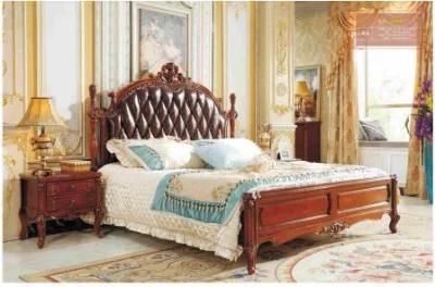 European Style Bedroom Furniture Wooden Leather Double Bed