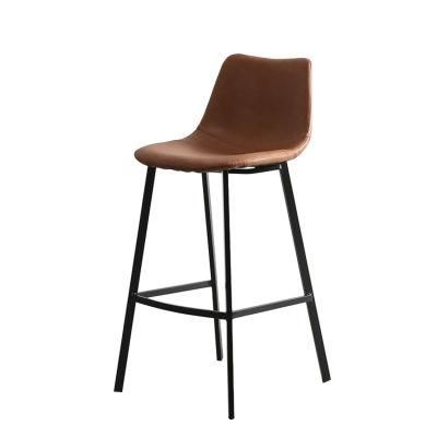 Kitchen Traditional Industrial Black Metal Leg Upholstered PU Leather Counter Height Stools Bar Chair Barstool