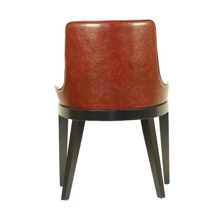 Dark Brown PU Leather Seat Wood Legs Dining Chair for Restaurant Use