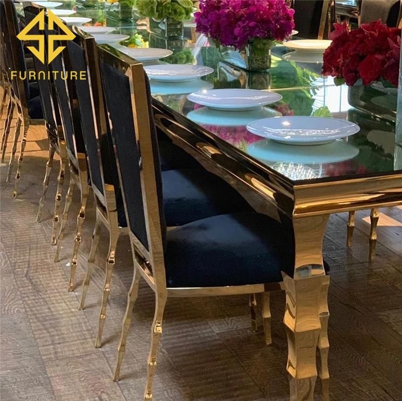 Luxury Hotel Event Party Receptionfurniture Gold Stainless Steel Frame Black Velvet Wedding Chair