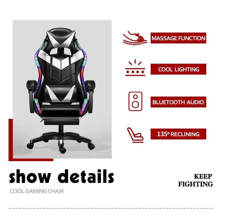 CE Approval Custom China Black Blue Wooden Frame LED PU Leather Office Adult Ergonomic RGB Racing Computer PC Gamer Gaming Chair for Sale