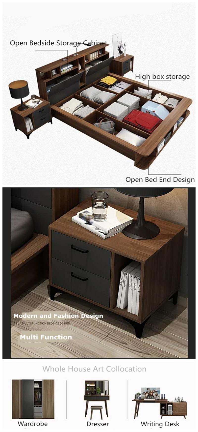 Living Room Modern Wooden Home Furniture King Queen Size Bed with Low Price Made in China