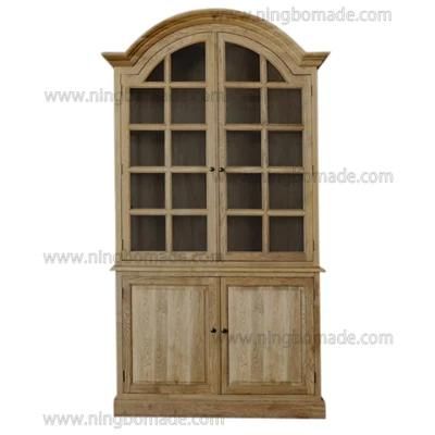 Classic French Countryside Vintage Style Antique Corner Colletion Solid Oak Wood Nature Oil Arcuate Cupboard Hutch Cabinet