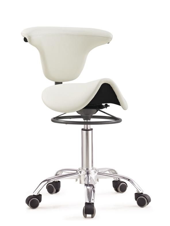 Adjustable Saddle Stool Swivel Salon Stool Massage Stool Dental Chair Black PU Leather with Backrest