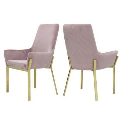 Modern Home Furniture Pink Fabric Gold Stainless Steel Chairs