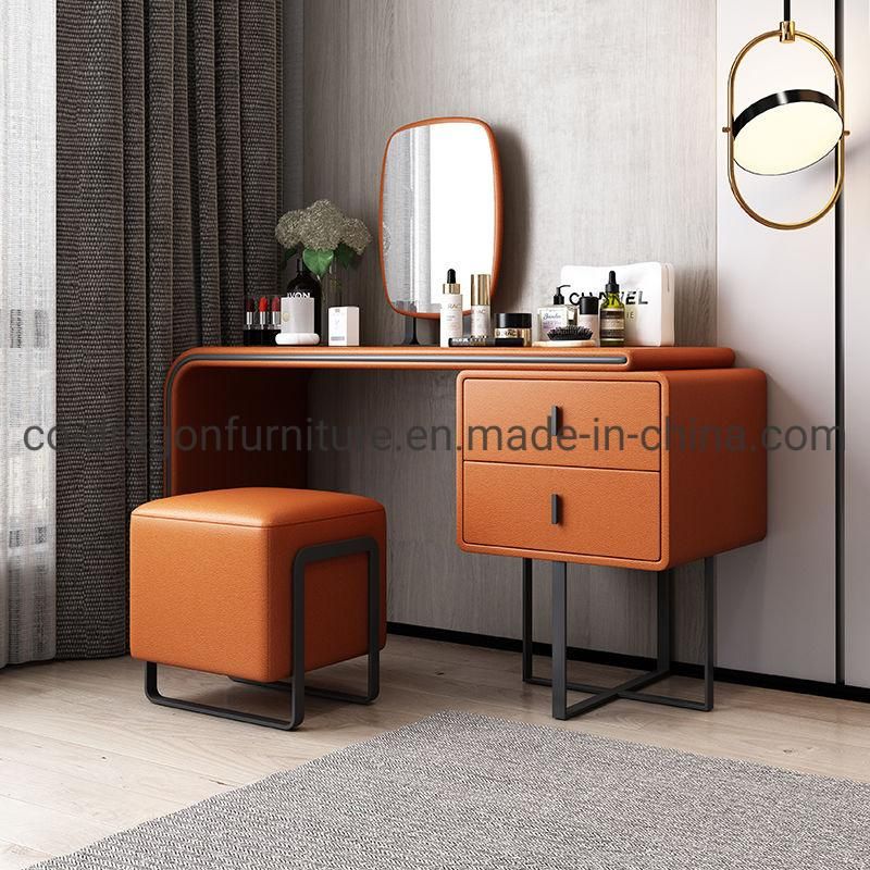 China Wholesale Bedroom Furniture Wooden Leather Dressing Table with Mirror