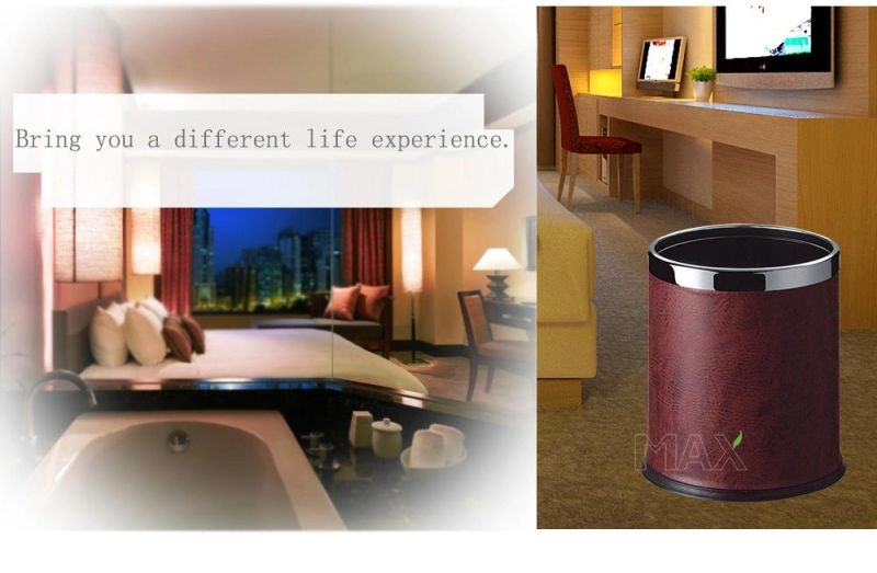 Indoor Hotel Room Stainless Steel with Plastic Artificial Leather Dustbin