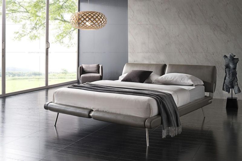 Home Furniture Bedroom Manufacturer Champagne Grey Color Leather Wall Bed