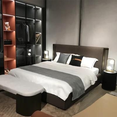 Minimalist Leather Bed Simple Modern First Layer Cowhide Double Soft Bed Master Bedroom Villa High-End Large Leather Bed