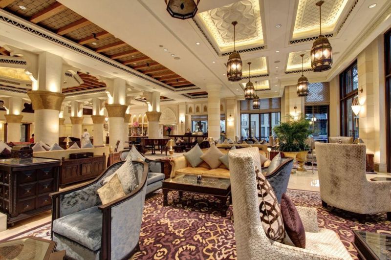 Antique Brown Leather Cabinet with Coffee Table in Hotel Lobby