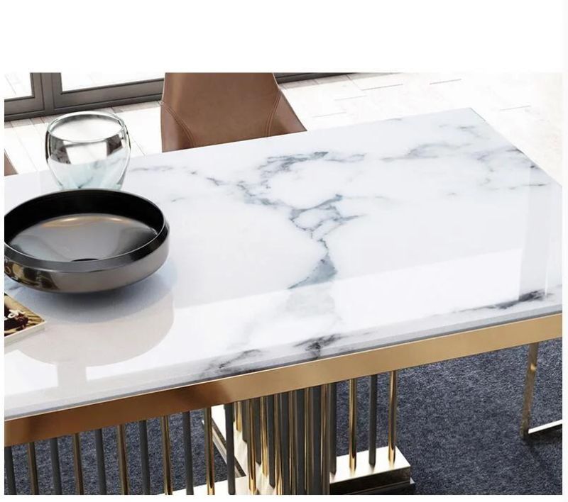 Luxury Italian Leather Dinner Dining Table and Chairs 6 Luxury Dining Chairs Modern Marble Dining Room Furniture Table Set