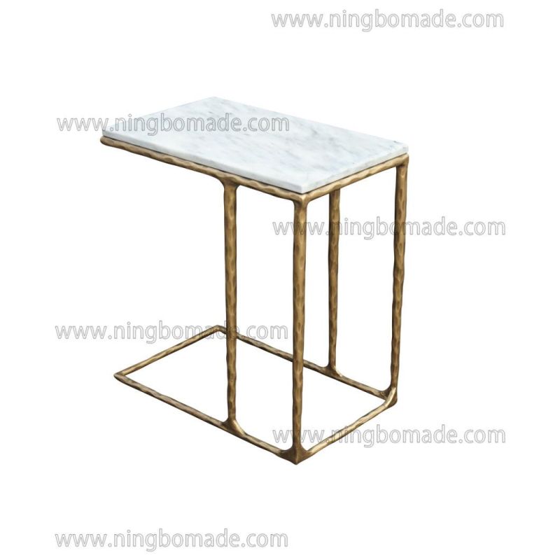 Thaddeus Sculptural Forged Collection Cloud Marble Top Light Brass Solid Metal Base Sofa Table