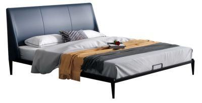 Factory Modern Home Bedroom Furniture Metal Frame High Blue Leather Headboard Bed