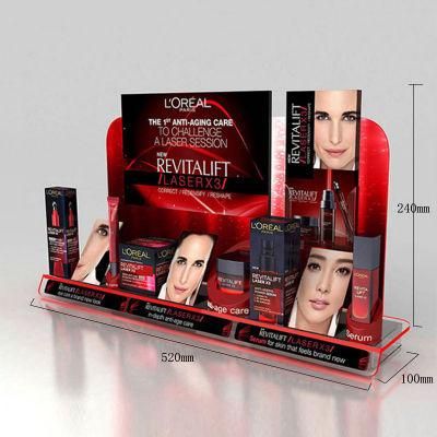 Retail Shop L-Shaped Acrylic Cosmetic Display Stand with Logo Custom