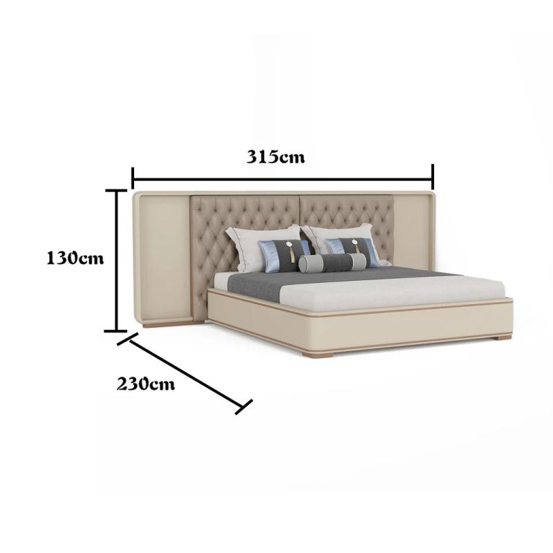Contemporary Luxury Design Home Bedroom Double Leather Bed Set with Big Size Headboard