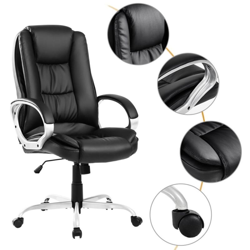High Back Ergonomic White PU Leather Computer Manager Work Desk Office Chair