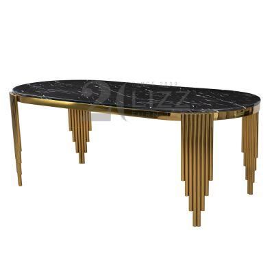 Modern Luxury Dining Room Furniture Gold Metal Feet Black Marble Top Dining Table for 6-8 People