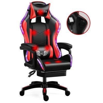 Custom China Black Red RGB LED Light Office Adult Ergonomic Massage Music Racing Computer PC Gamer Gaming Chair