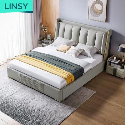 Linsy Hot European Flat Linsy Modern Wholesale Furniture Double Queen Size Leather Bed R305
