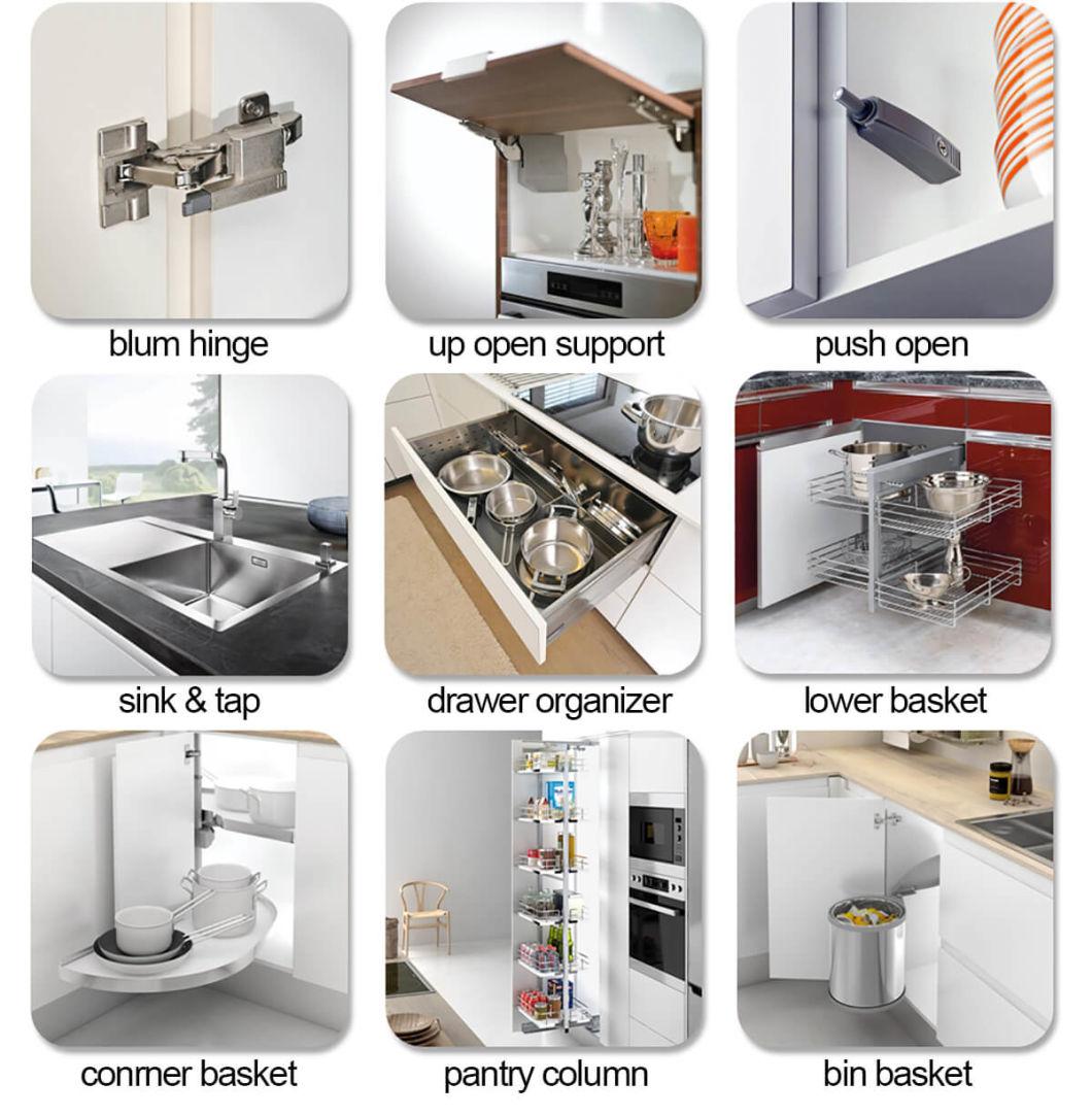 PA Modern Design Quartz Countertops Maroon Lacquer High Glossy Gray Kitchen Island Kitchen Cabinets