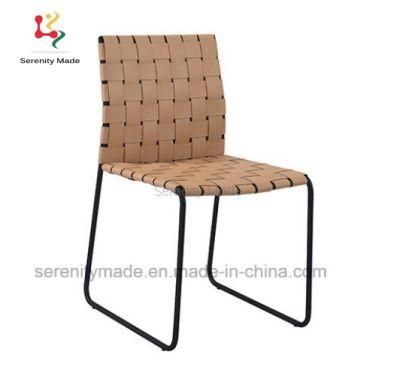 Modern Bonded Leather Woven Metal Legs Dining Chairs