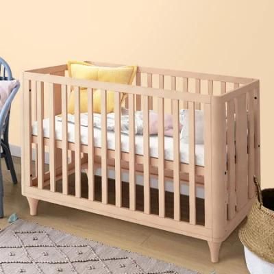 Custom Simple Style Children Bed Adjustable Height Solid Wood Baby Crib
