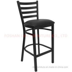 Black Ladder Back Metal Restaurant Barstool with Vinyl Seat