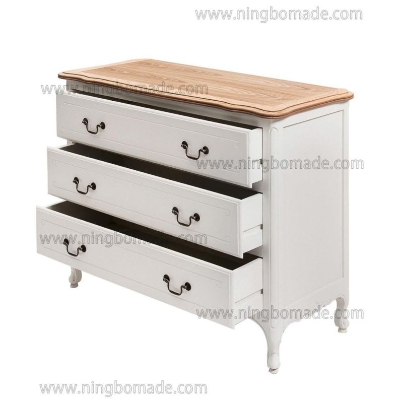 Nordic Louis Style Household Furniture Natural Top and Louis White Down Three Drawers Chest