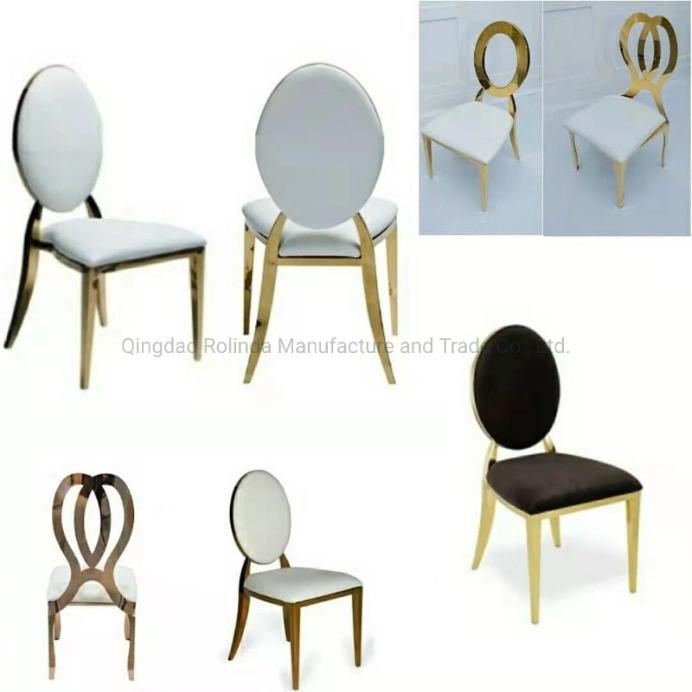 Luxury Customized PU Leather Seat Wedding Gold Silver Stainless Steel Oz Round Ovral Back Dining Chair
