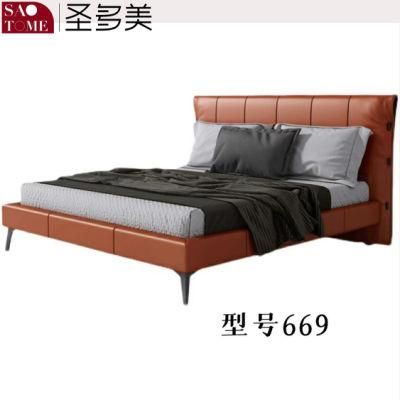 Modern Solid Wood Furniture Bedroom Hotel Furniture Hermes Orange Leather Double King Bed