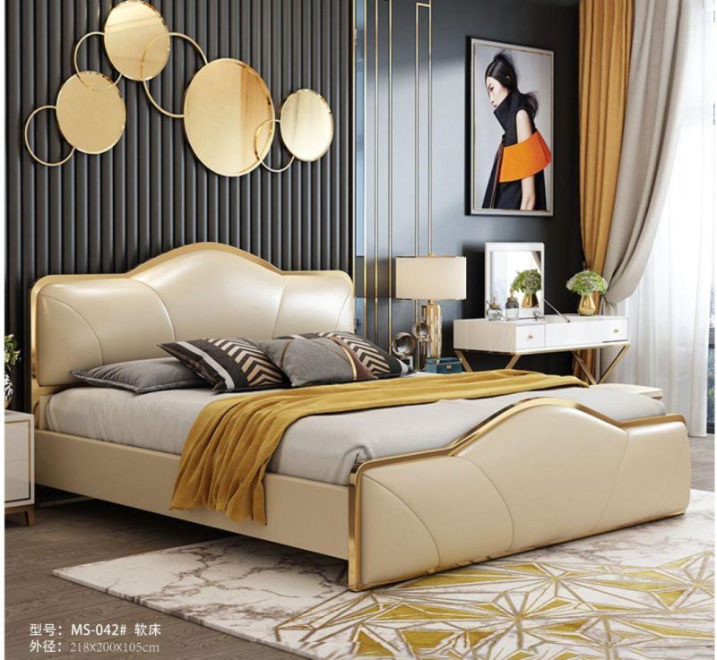 Nappa Leather Wedding Bed Solid Wood Bed Modern Soft Double Bed