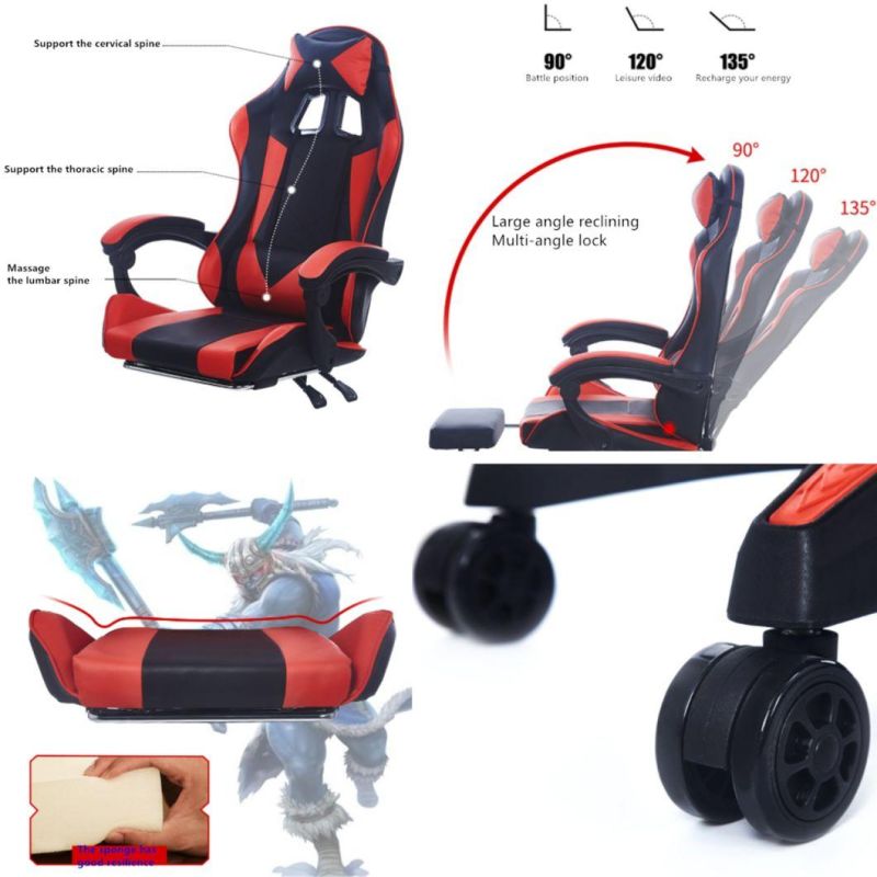 Free Sample PC Office Racing Computer Reclining Leather Silla Gamer Dropshipping LED Gaming Chair with Footrest