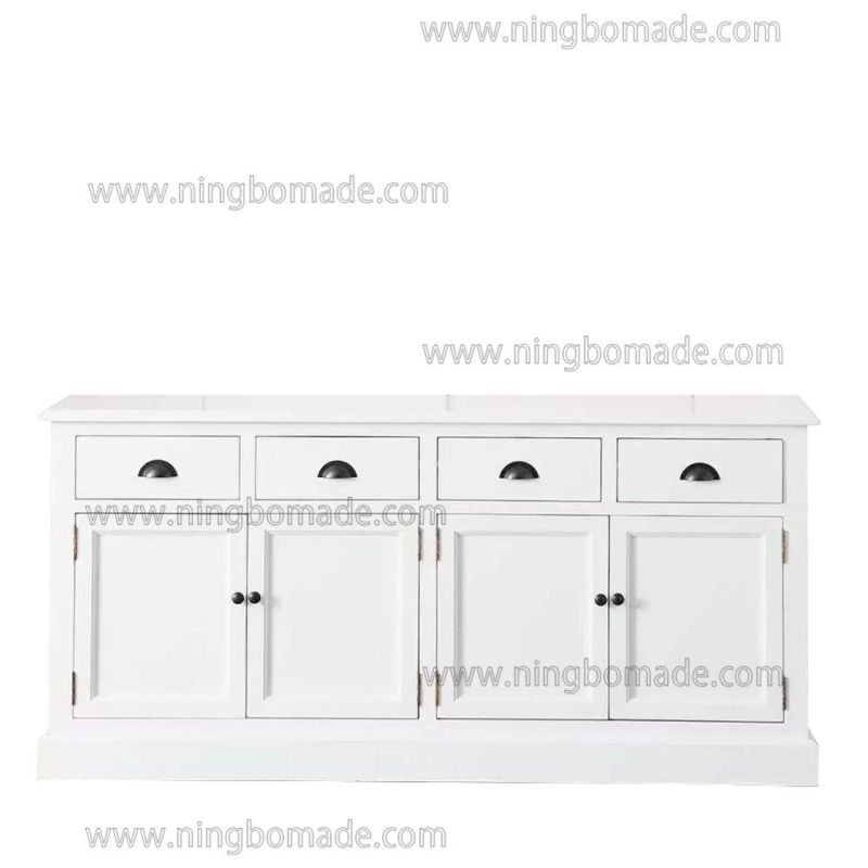 Effortless Hamptons Style Furniture White Poplar Wood 4 Drawers 4 Doors Buffet Cabinet