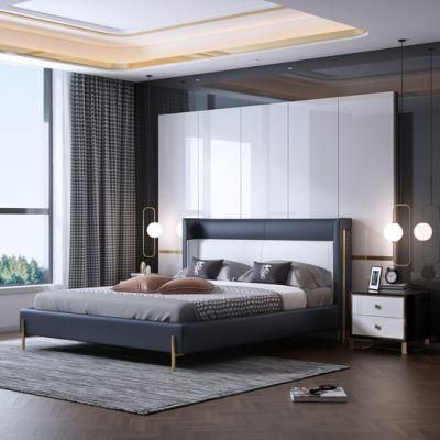 Modern Factory Home Night Table Luxury Leather Wooden King Size Bedroom Bed