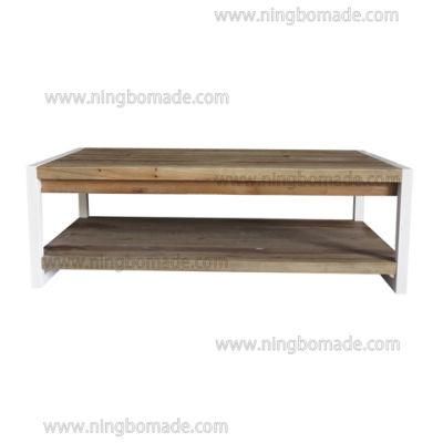 French Classic Provincial Vintage Furniture Natural Recycled Fir Wood and Pure White Iron Coffee Table