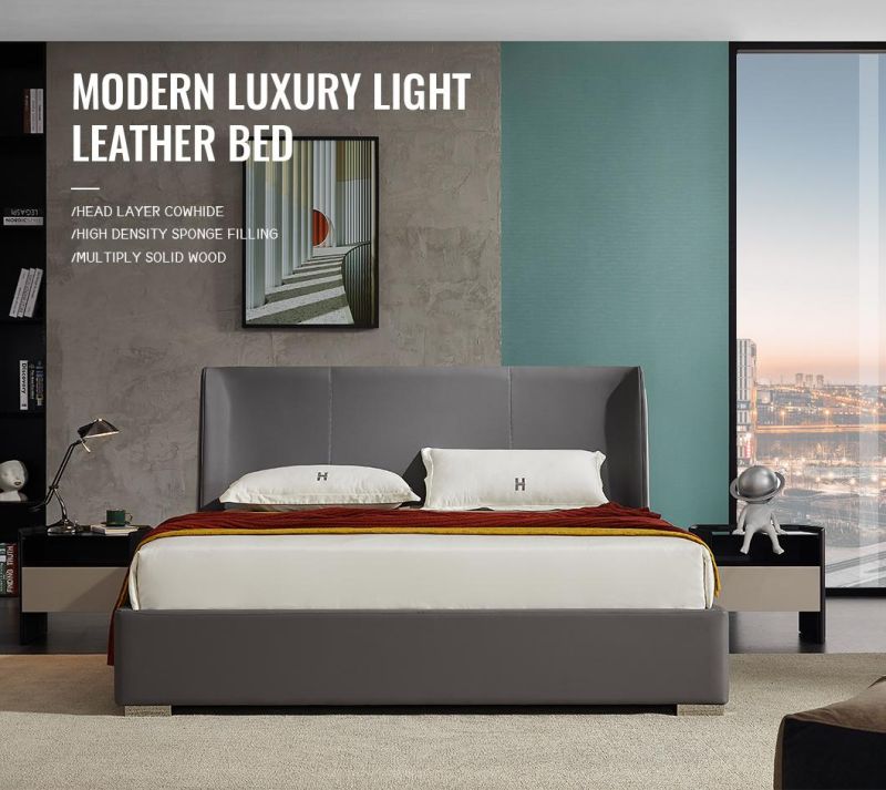 China Factory Smple Design Bedroom King Bed Leather Bed