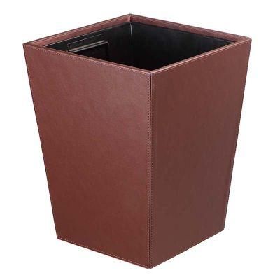 Square Hotel Luxury Leather Trash Can with Metal Inner Layer