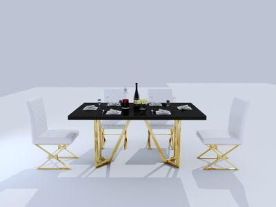 Home Hotel Marble Stainless Steel Dining Table Set Restaurant Furniture with Chairs