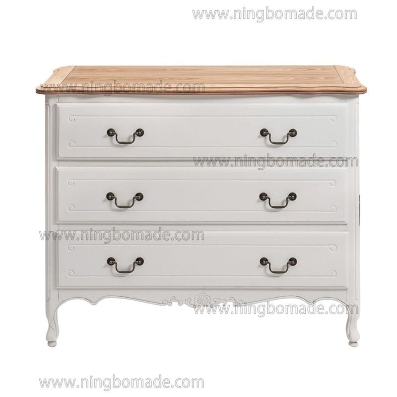 Nordic Louis Style Household Furniture Natural Top and Louis White Down Three Drawers Chest