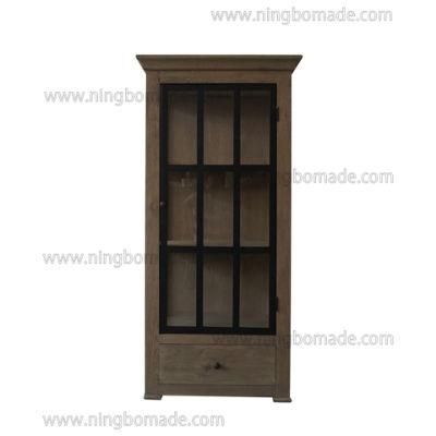 French Classic Provincial Vintage Furniture Light Nature Oak and Black Iron Kitchen Cabinet