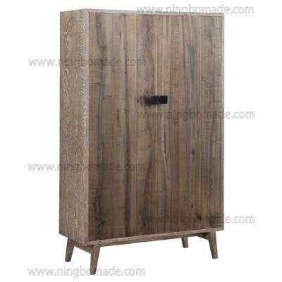Nordic Retro Vintage Antique Furniture Light Mudy Grey Reclaimed Pine Wood 2 Doors Storage Cabinet
