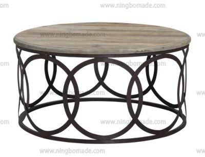 French Country Nordic Living Room Solid Wood Natural Recycled Fir and Black Metal Tea Table Coffee Table