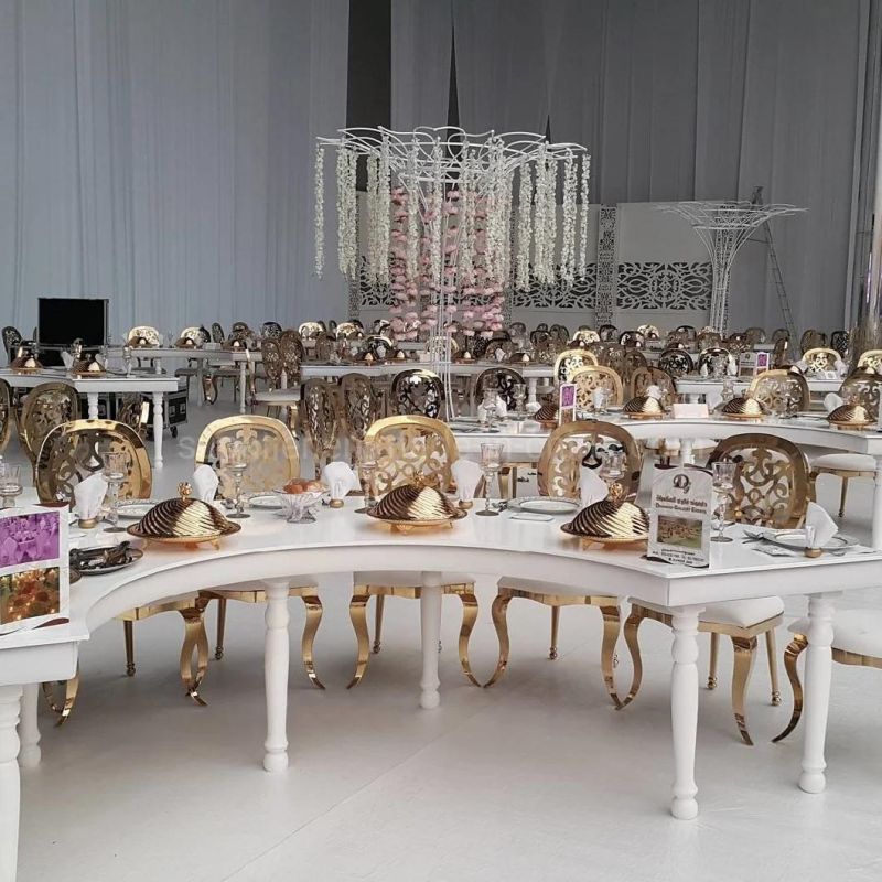 Outdoor Gold Stainless Steel Wedding Venue Royal White Leather Chairs