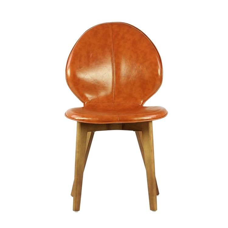 Wooden Legs Brown PU Leather Dining Chair for Coffee Shop Use