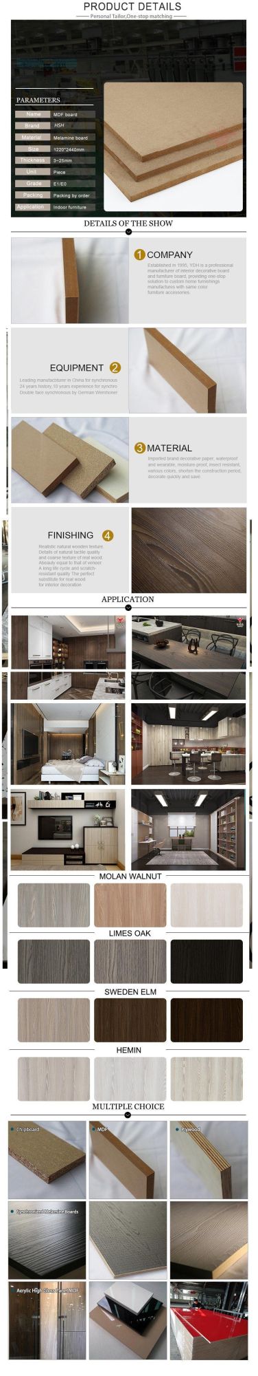 E0 E1 5mm Medium Density Fiberboard High Gloss Wood Grain UV / HDF / HPL Melamine Laminated Particle Board Raw Plain MDF Forkitchen Furniture