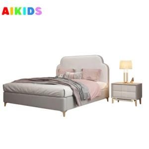 Children Solid Wood Leather Bed Modern Simple Girl Pink Princess Bed Light Luxury Creative Soft Wrapped Bed