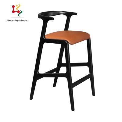 High Quality Durable Solid Ash Wood Frame PU Leather Bar Stool Chair