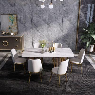 Ergonomic Design Modern Home Metal Steel Marble Rectangle Luxury Dining Furniture Set