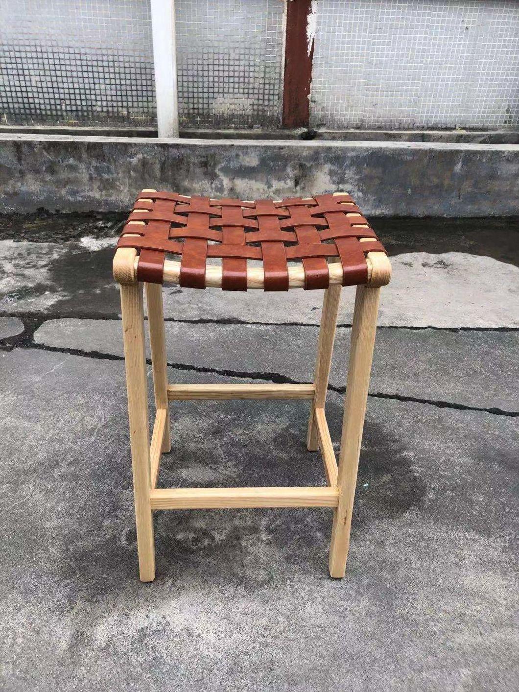 Modern Restaurant Furniture Black PU Leather Ash Wood Frame Lbar Stool Chair