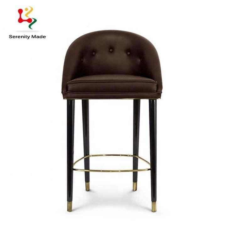 Commercial Furniture Luxury Restaurand Cafe Wooden Frame PU Leather Velvet Upholstered Seat and Backrest Bar Stool